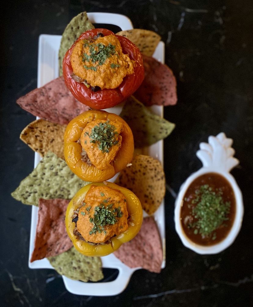 Stuffed Bell Peppers with Cheesy Topping