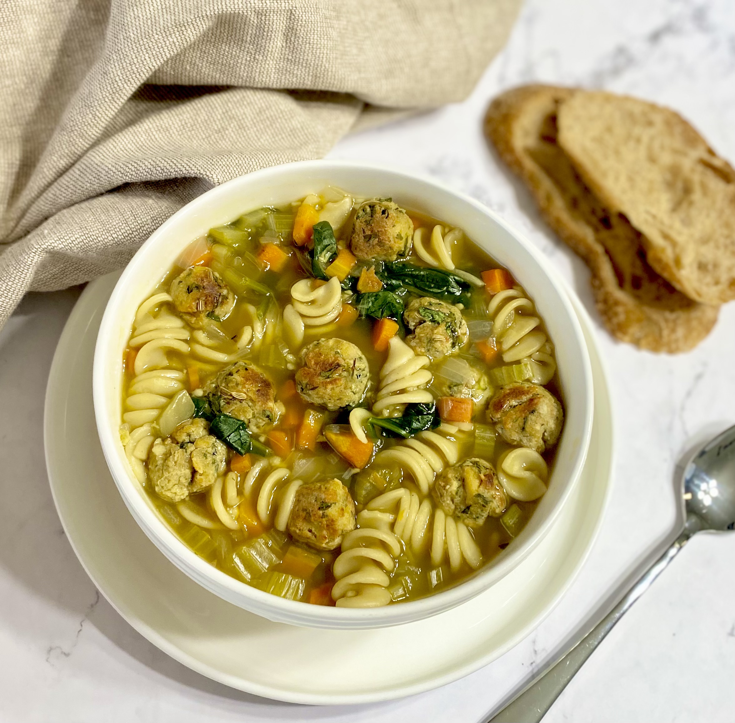 Vegan Italian Wedding Soup With Chicken Sausage Meatballs!